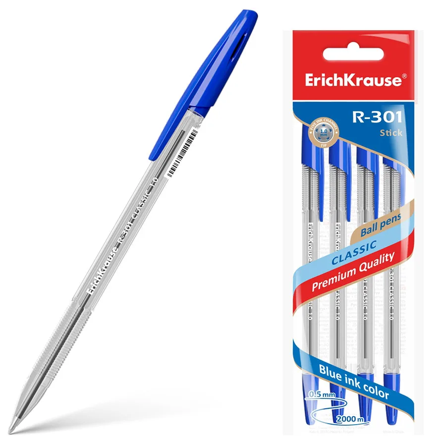 Esferográfica Erichkrause R-301 - Pack 4 azul