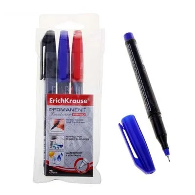 Marcador Tinta Permanente 1mm ErichKrause P-70 - Pack 3 cores