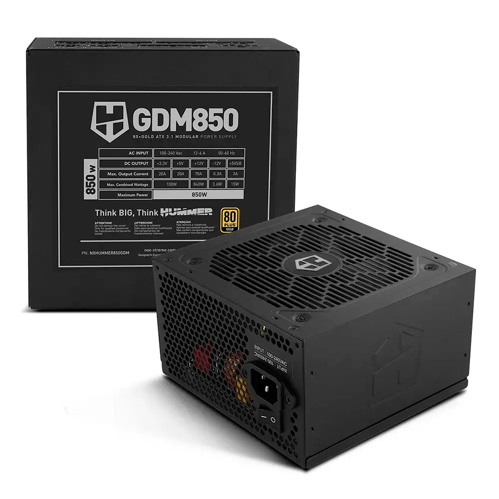 Fonte Nox Hummer GDM 850W 80 Plus Gold ATX 3.1 Modular