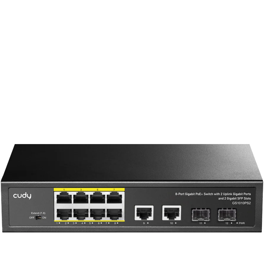 Switch Cudy GS1010PS2 12 Portas 8x RJ45 PoE+ - 2x RJ45 GbE - 2x Gigabit SFP