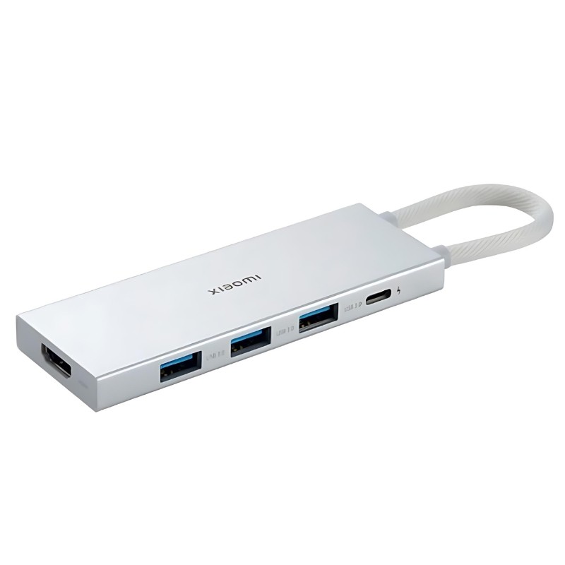 Xiaomi 5 em 1 Hub USB-C com 3x USB-A 3.0, 1x USB-C Carga Rápida até 100W, 1x HDMI - Alumínio