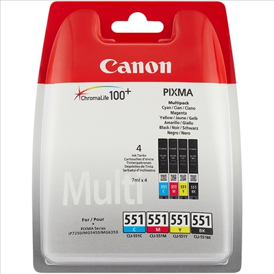 Pack 4 Tinteiros Originais Canon CLI-551 CMYK (6509B008)