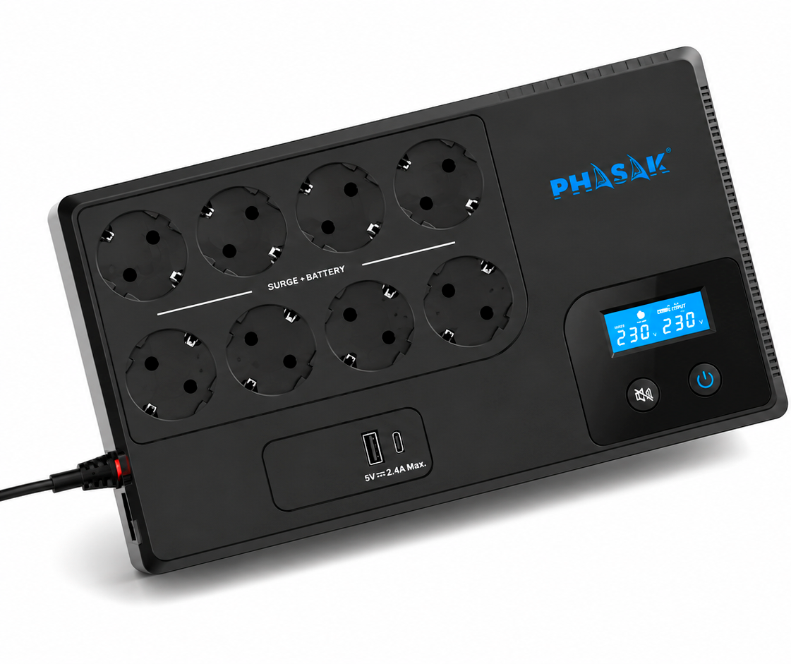 UPS Phasak Kryptos 1050 VA USB + RJ + USB Charger