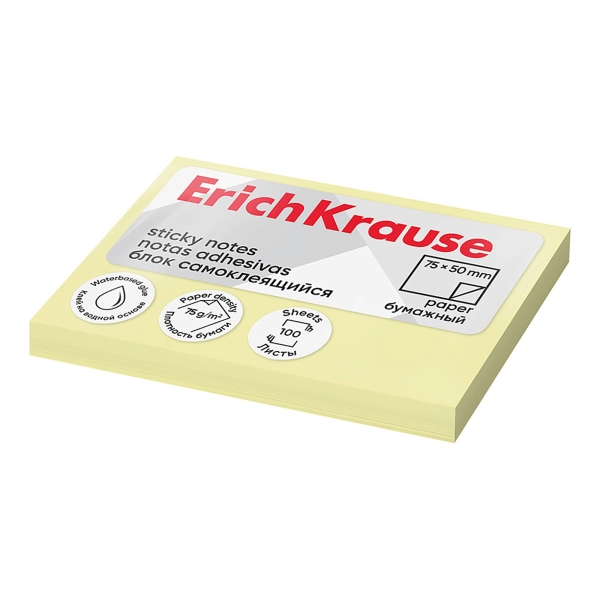 Bloco de 100 Notas Adesivas 50x75mm - Removíveis - Amarelo ErichKrause