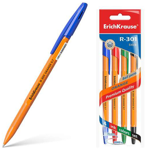 Esferográfica Erichkrause R-301 Laranja - Pack 4 cores 0.7mm