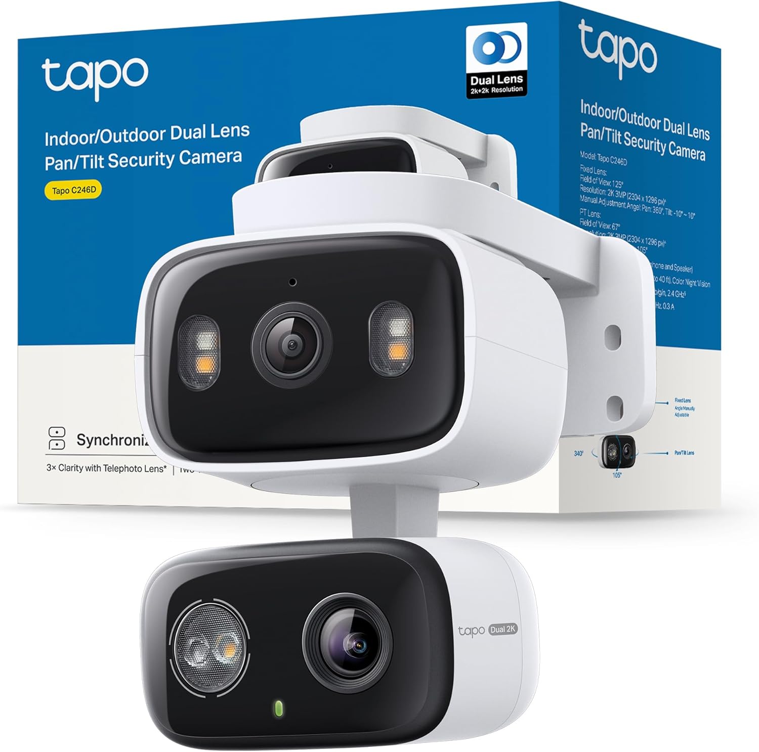 Câmara de Segurança TP-Link Tapo C246D 2K Indoor/Outdoor Dual Lens IP65 Pan/Tilt Security Wi-Fi