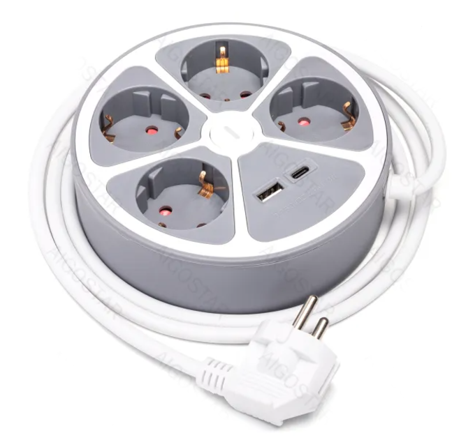 Bloco 4 Tomadas + USB + USB-C Aigostar