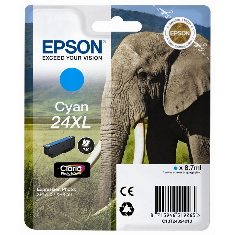 Tinteiro Epson 24 XL Azul Original Série Elefante (C13T24324010)