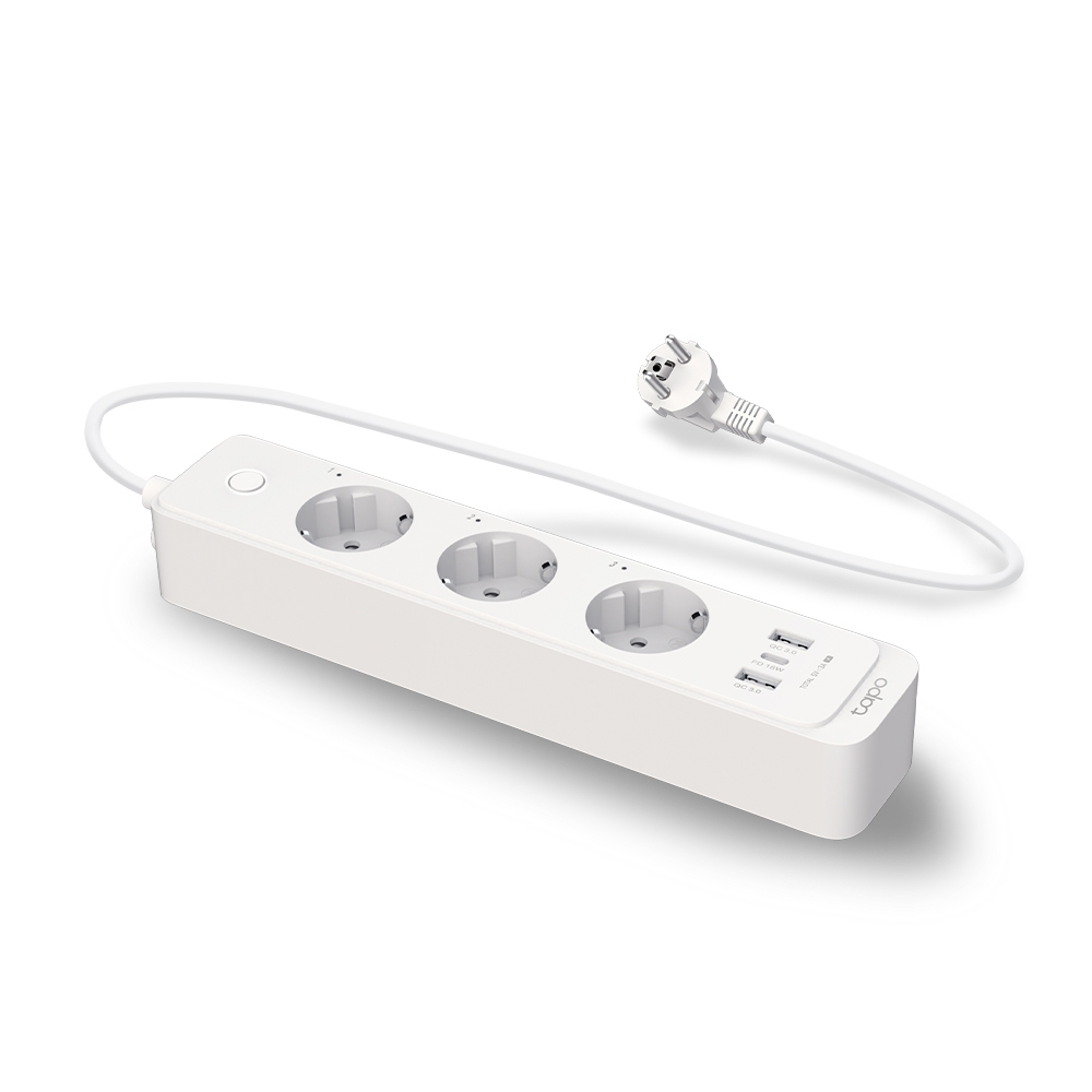Tomada Inteligente TP-Link Tapo P300 WiFi Power Strip 3 Tomadas Schuko 10A + USB/USB-C Branca