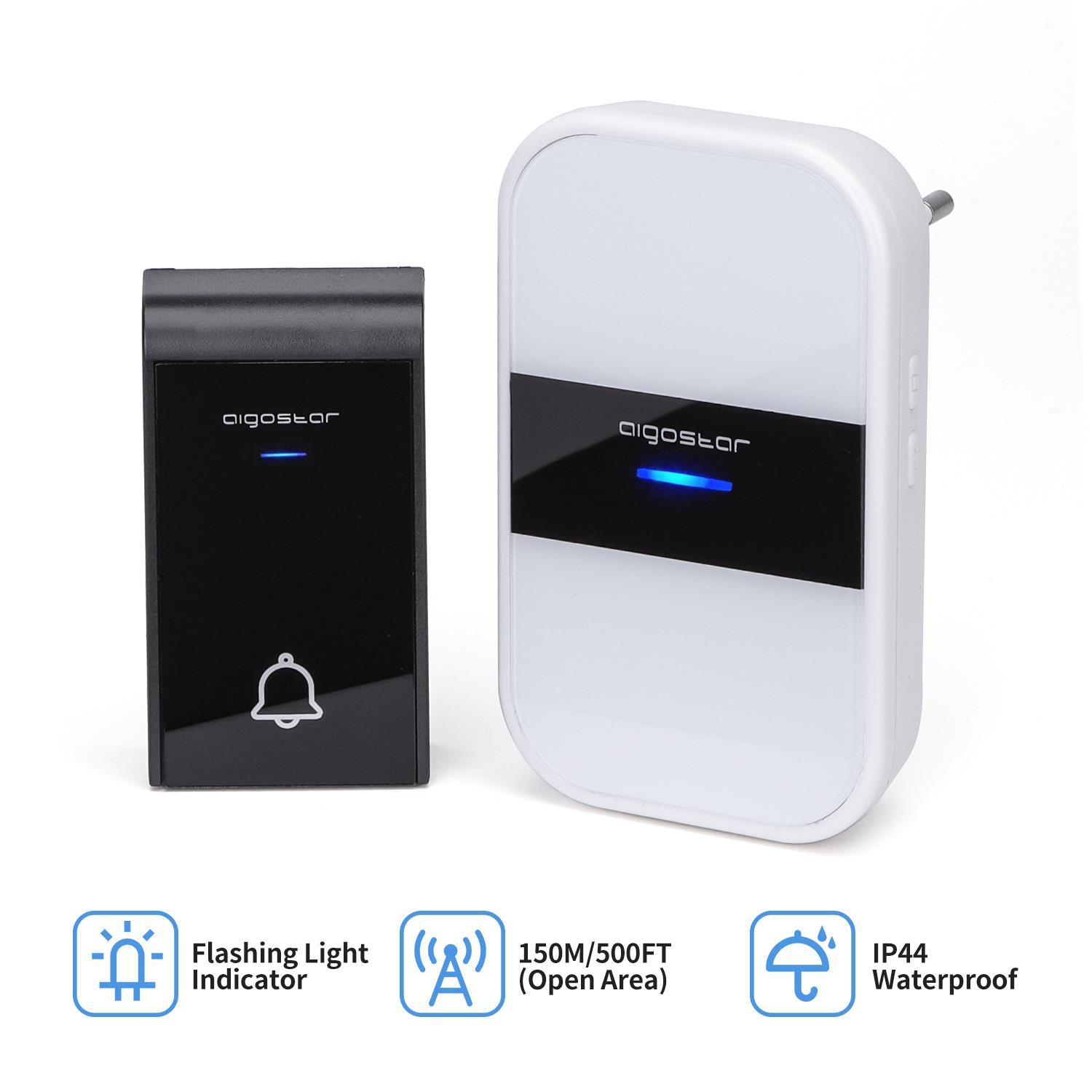 Campaínha Sem Fios AC Aigostar IP44 150 metros Branca